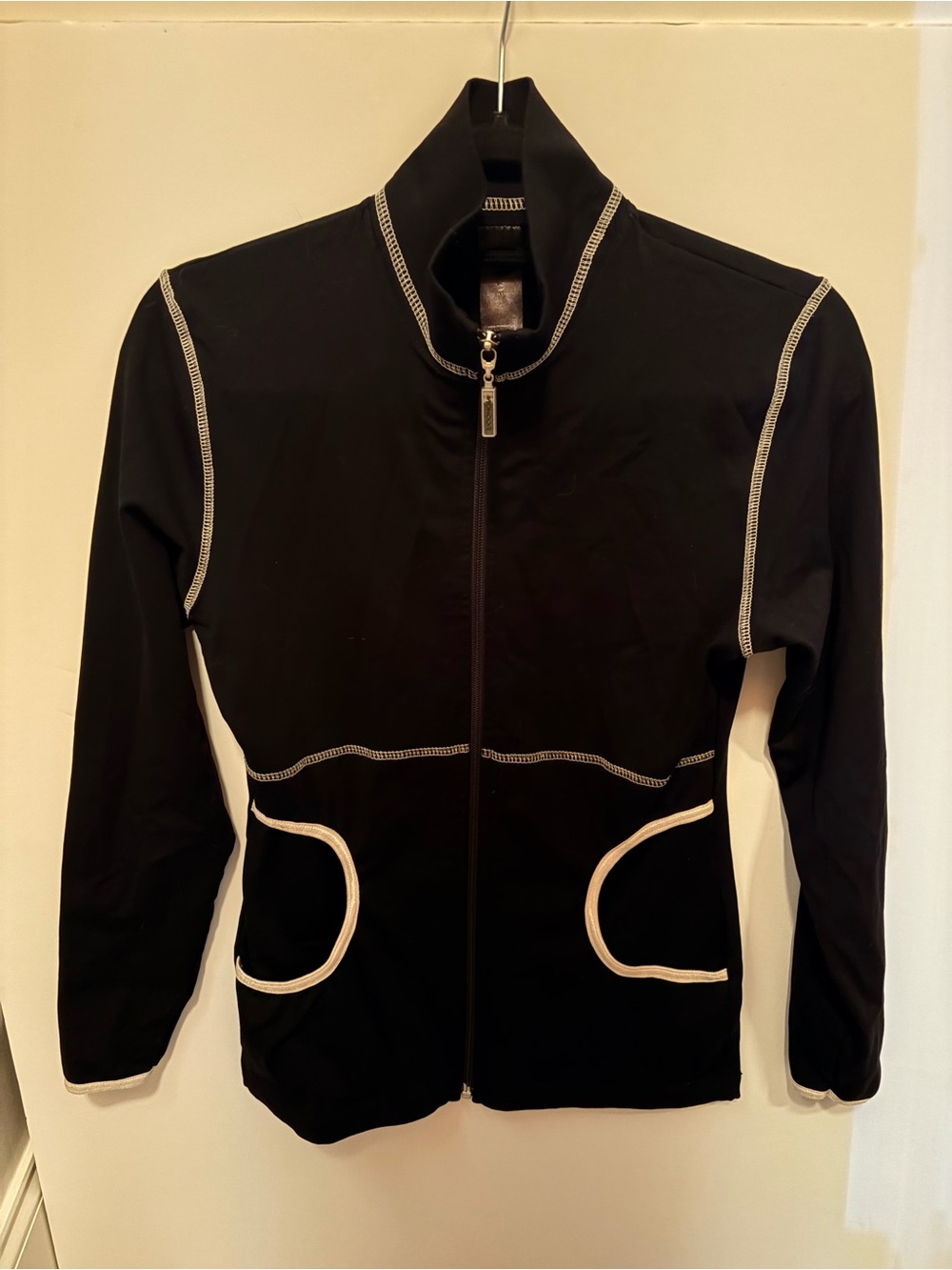 Women's Black Lululemon -esque Jacket with White Contrast Piping